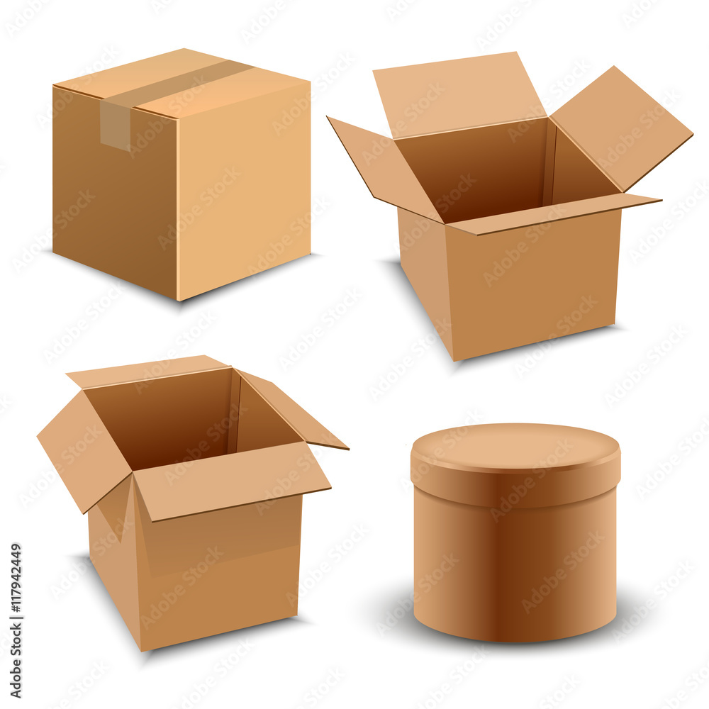 Brown carton delivery packaging box isolated on transparent background vector illustration.