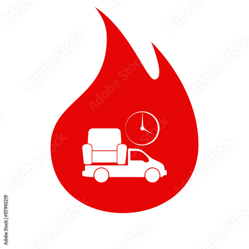 Flat paper cut style icon of vehicle delivering furniture