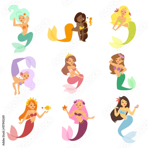 Mermaid nixie character vector illustration