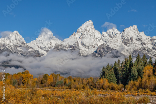 Snow Covered Tetons in Autumn