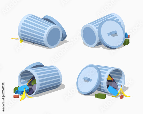 Low poly trash can. 3D lowpoly isometric vector illustration. The set of objects isolated against the white background and shown from different sides