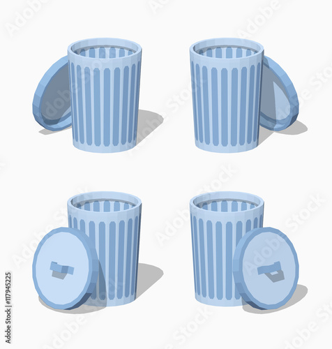 Low poly trash can. 3D lowpoly isometric vector illustration. The set of objects isolated against the white background and shown from different sides
