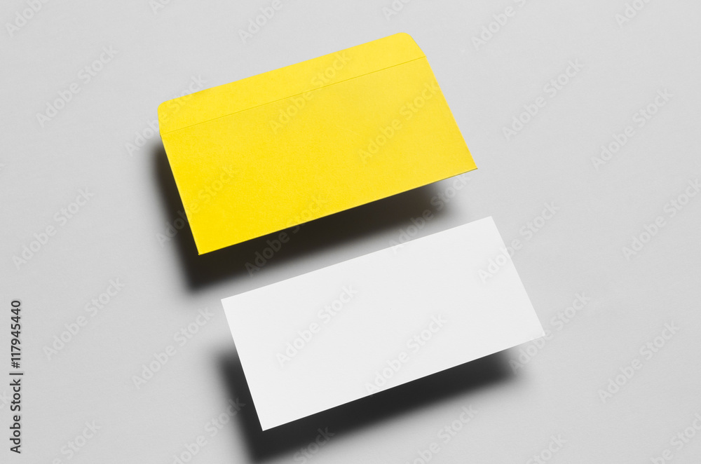 Branding / Stationery Mock-Up - Yellow & White. Floating - DL Envelope, Compliments Slip (99x210mm) Branding / Stationery Mock-Up - Yellow & White. Floating - DL Envelope, Compliments Slip (99x210mm)