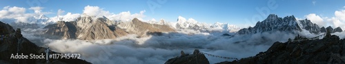 panorama Mount Everest, Lhotse, Makalu i Cho Oyu