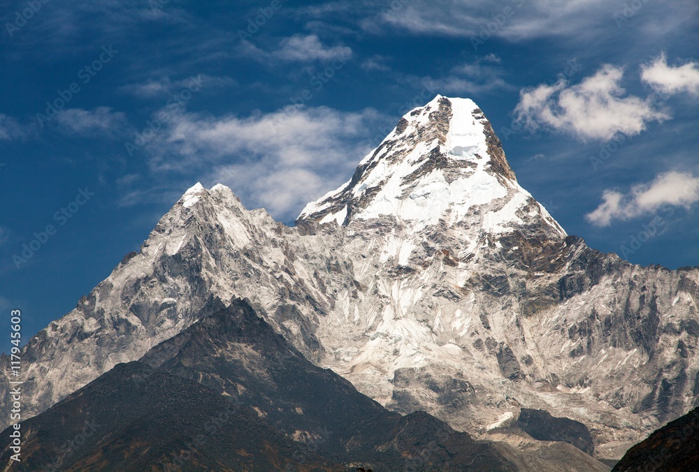 View of mount Ama Dablam on the way to Everest Base Camp