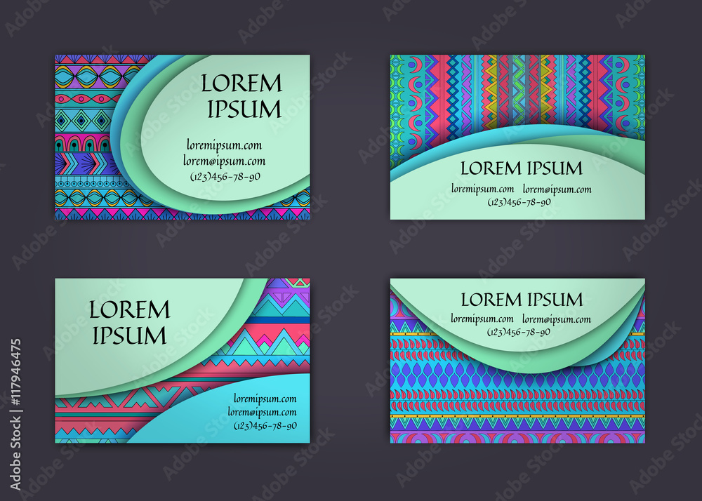 business card or visiting card template with boho style pattern background.corporate identity design. Flyer Layout.