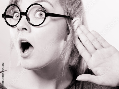 Картината върху платно Shocked girl eavesdropping.