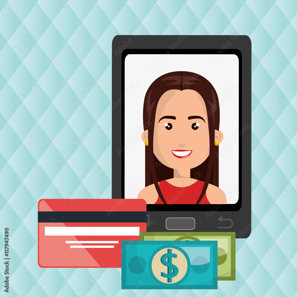 woman cellphone credit card vector illustration graphic woman cellphone credit card vector illustration graphic
