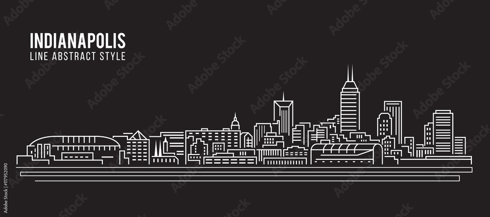 Plakat Pejzaż miejski budynku linii sztuki projekta Wektorowy ilustracyjny - Indianapolis miasto