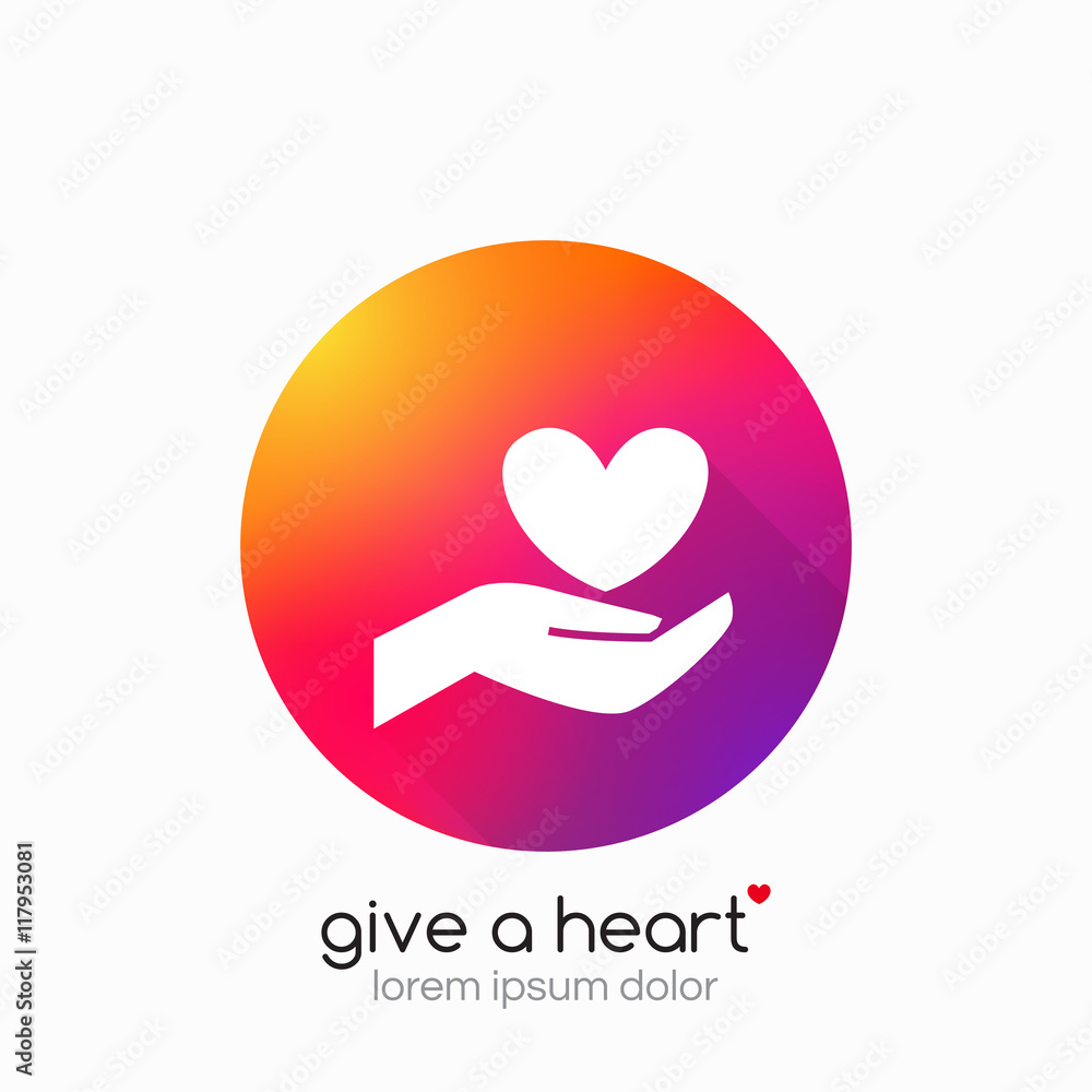 Hands holding heart symbol, abstract gradient, flat shadow. Hands holding heart symbol, abstract gradient, flat shadow.