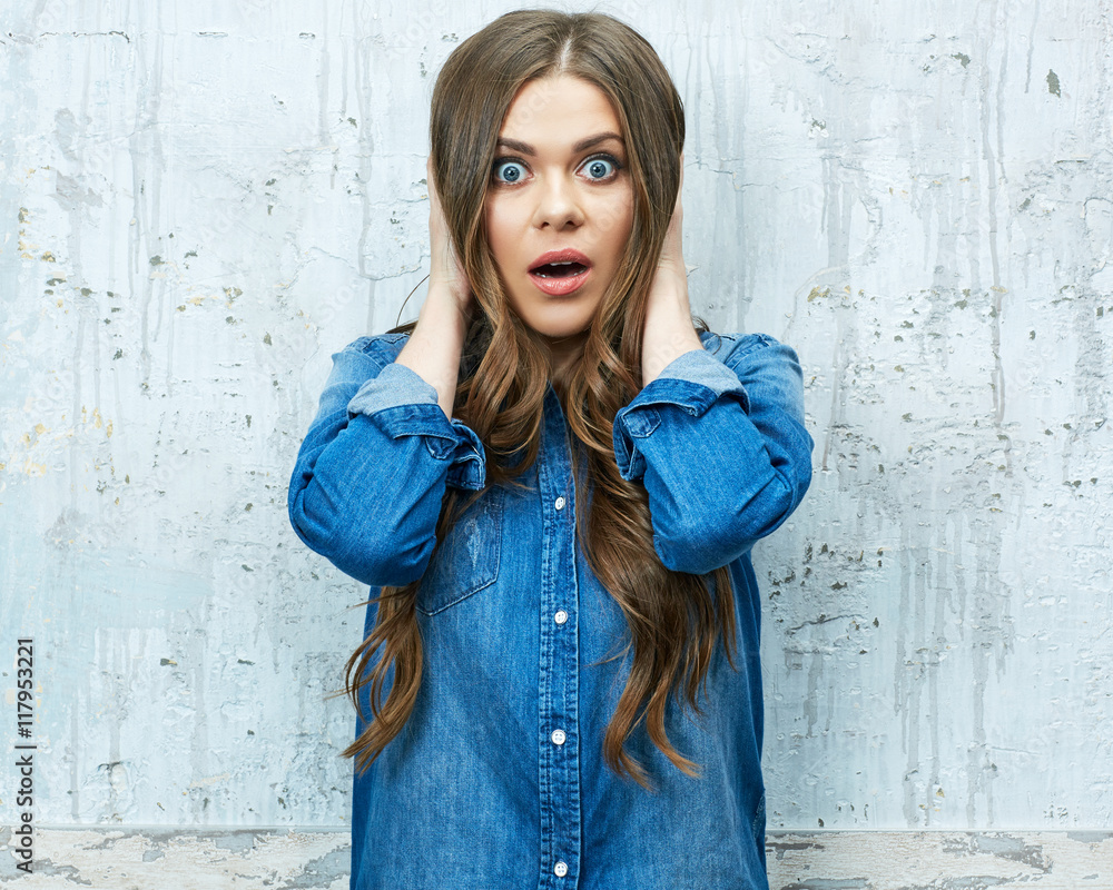 Surprised hipster girl. Casual style woman Surprised hipster girl. Casual style woman