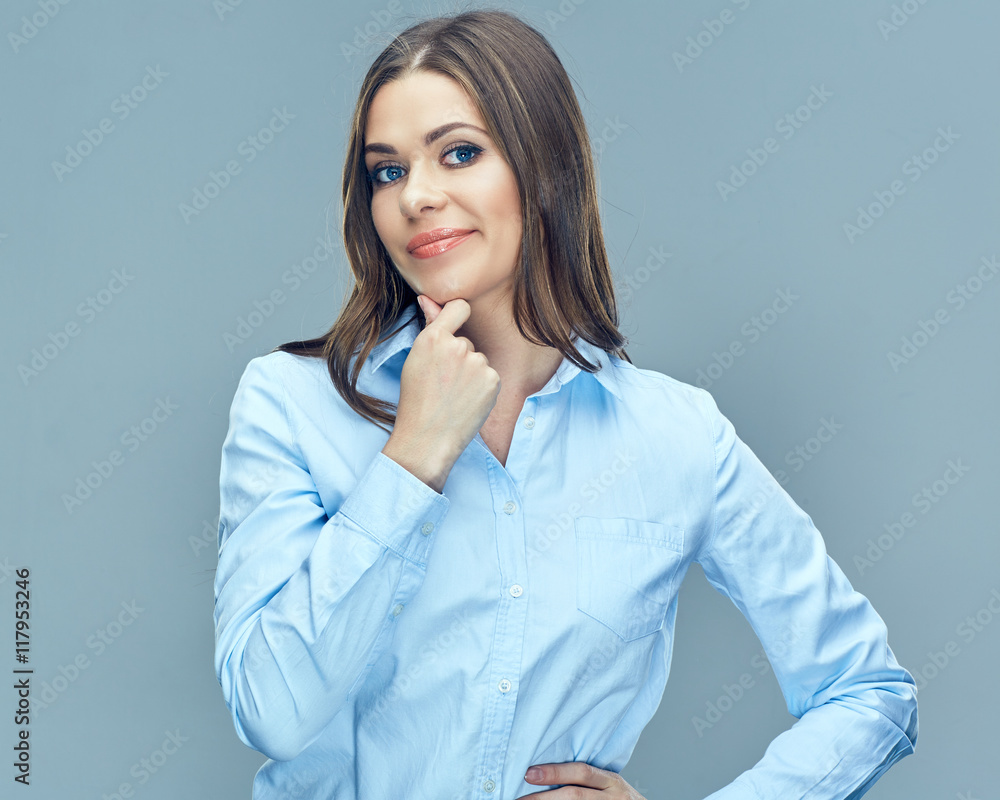 Thinking business woman isolated portrait. Thinking business woman isolated portrait.