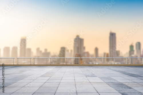 empty roof top with cityscape background photo