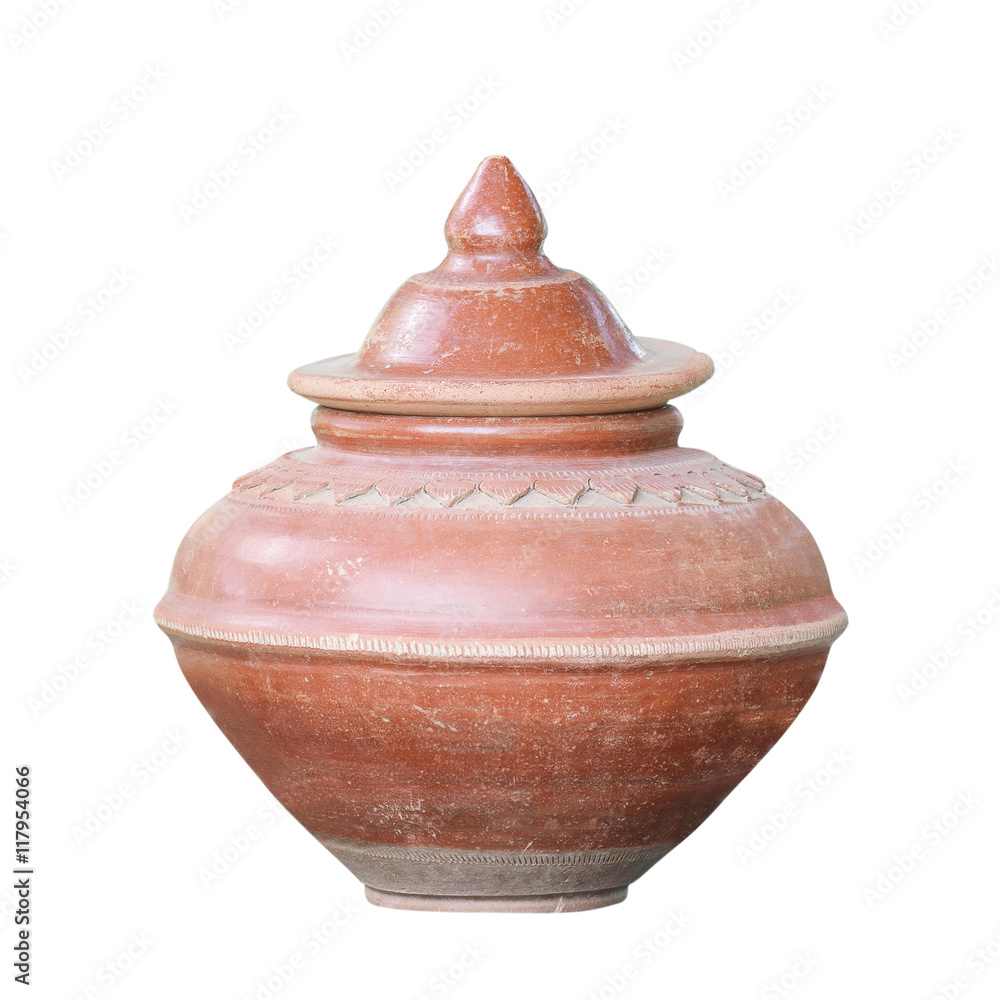 old Clay pot on white background