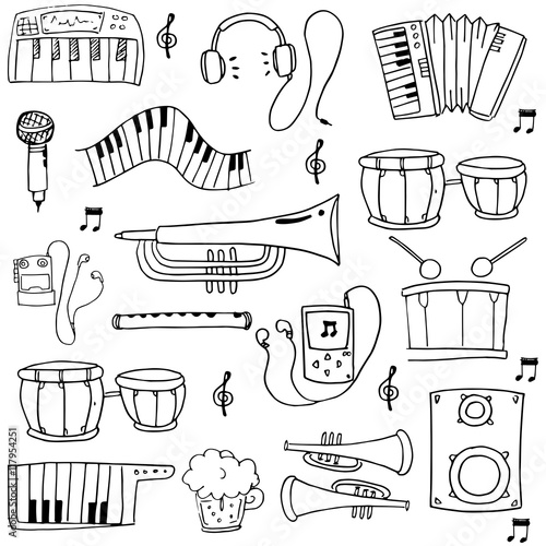 Hand draw object music set doodles