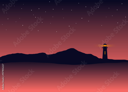 Abstract background silhouette sea scenery with lighthouse