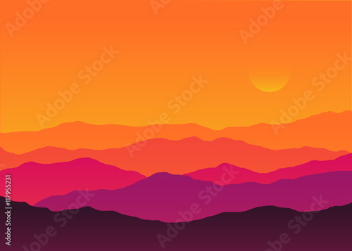 Fototapeta Naklejka Na Ścianę i Meble -  Abstract background sunset silhouette mountain scenery