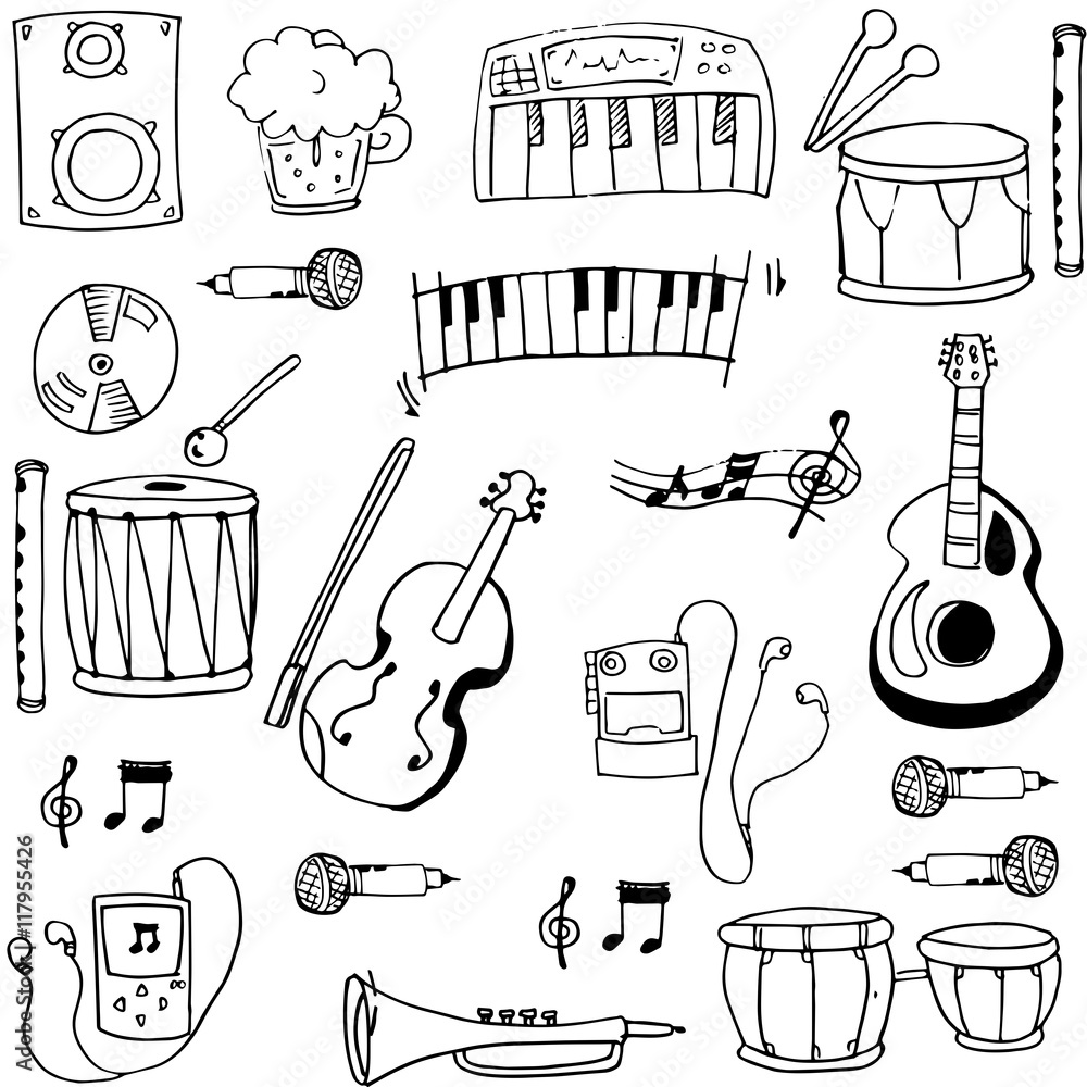 Obraz premium Object music pack doodles vector