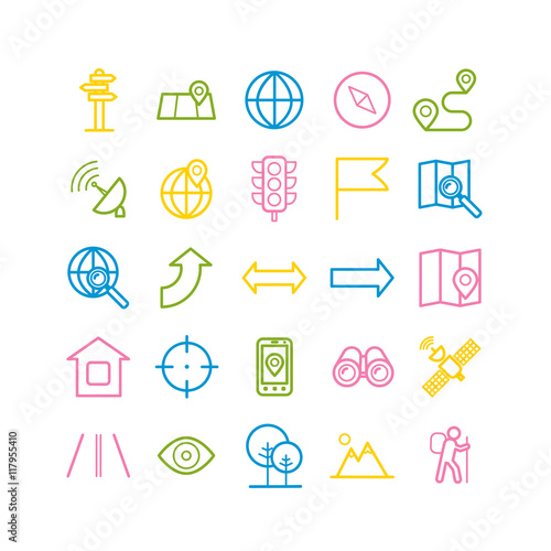 Set of outline navigation icons. Linear icons for print, web, mobile apps design