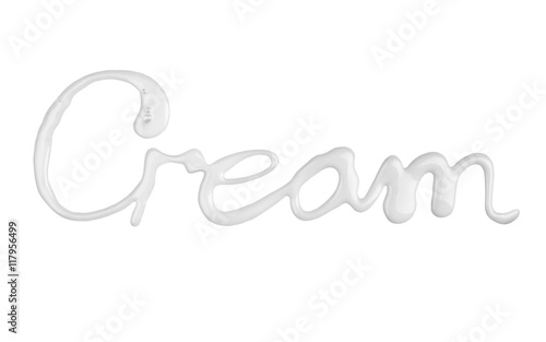 A word "cream" written with cream isolated on white background