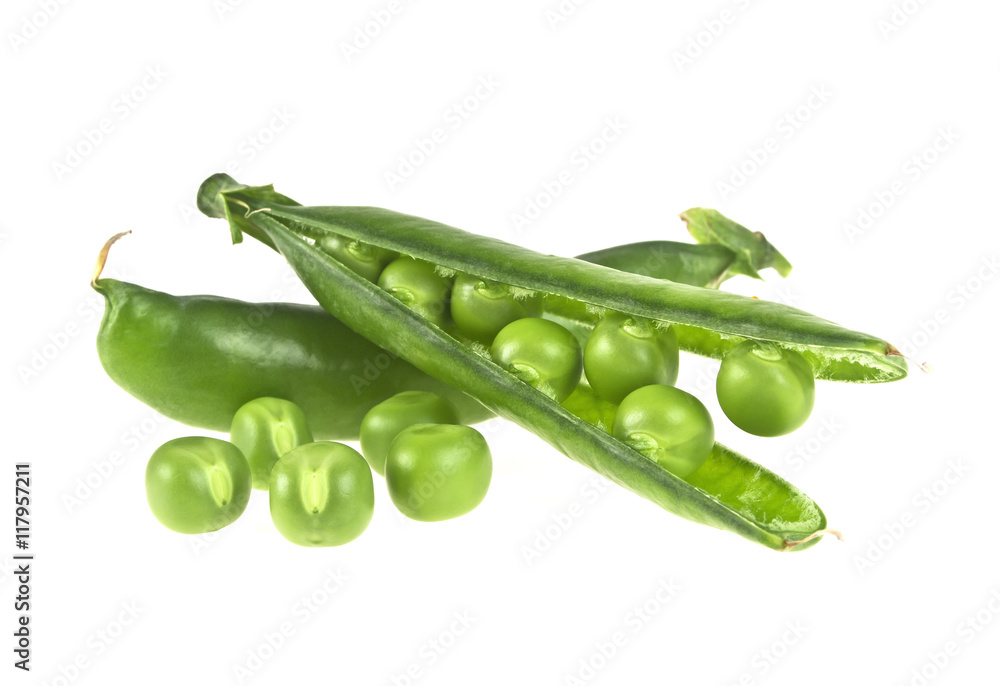 Fresh green peas isolated on a white background Fresh green peas isolated on a white background