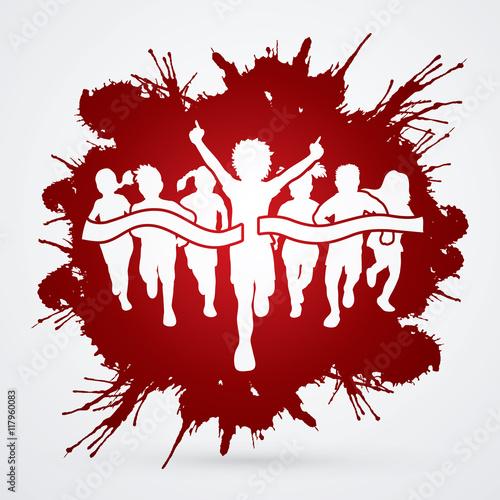 Winner Running, Group of Children Running, designed on splatter blood background graphic vector.