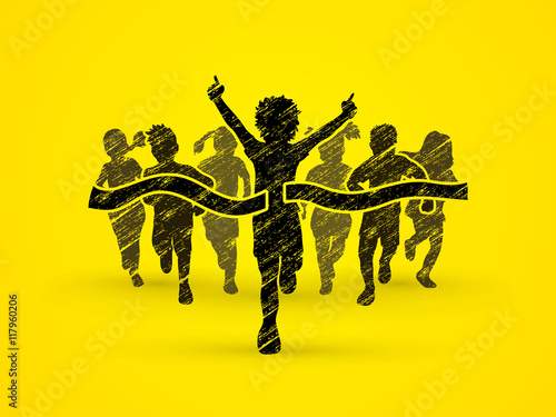 Winner Running, Group of Children Running, designed using black grunge brush graphic vector.