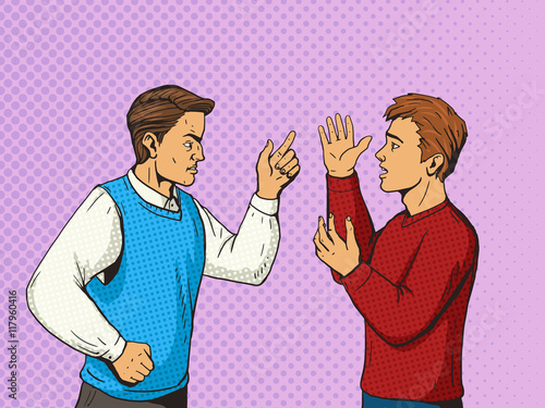 Men debate pop art style vector illustration