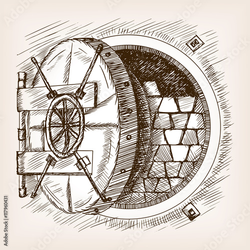 Door to room safe sketch style vector illustration