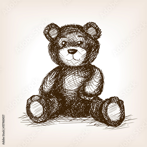 Teddy bear toy hand drawn sketch style vector