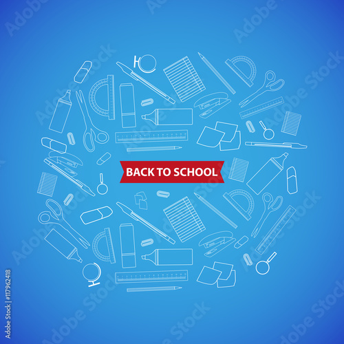 Back to School background supplies. Stationery equipment icons.