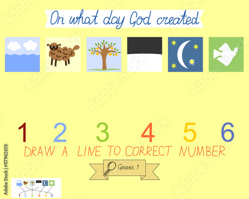 Task for children how to place days of creation. Book Of Genesis. Creation of the world.