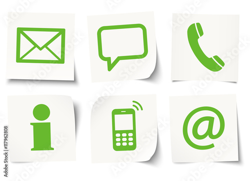 six contact us icons on sticky notes