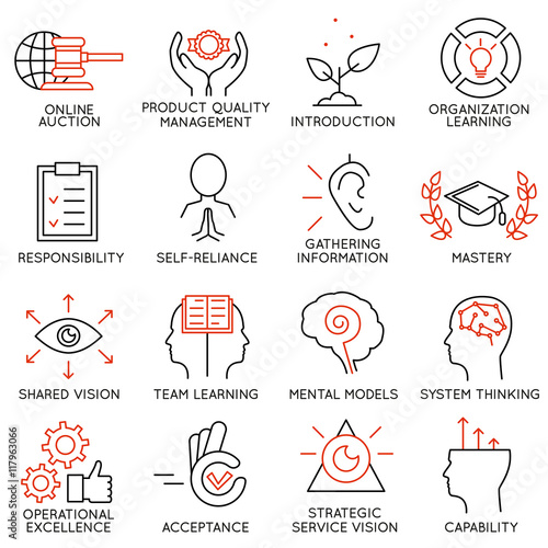 Set linear icons of business management, strategy, career progress and business people organization. Linear infographic vector logo pictograms - part 6