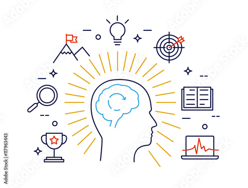 Linear concept of human mind process, human brain thinking and opportunities. Modern vector pictogram concept