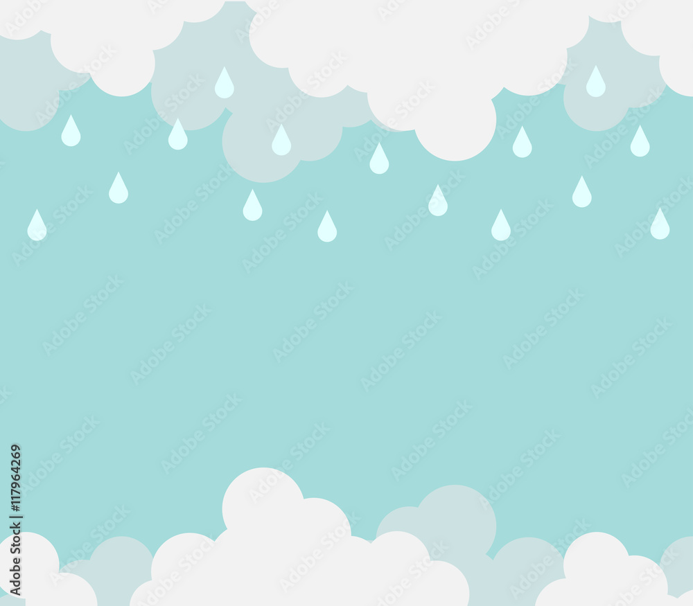 Monsoon season background with cloud and rain. sale banner season off. poster advertising. Flat design business financial marketing sale advertisement concept cartoon illustration.