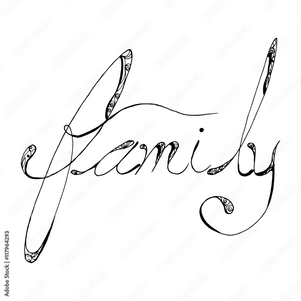 Family word by handwriting; Calligraphic decorative art; Black and