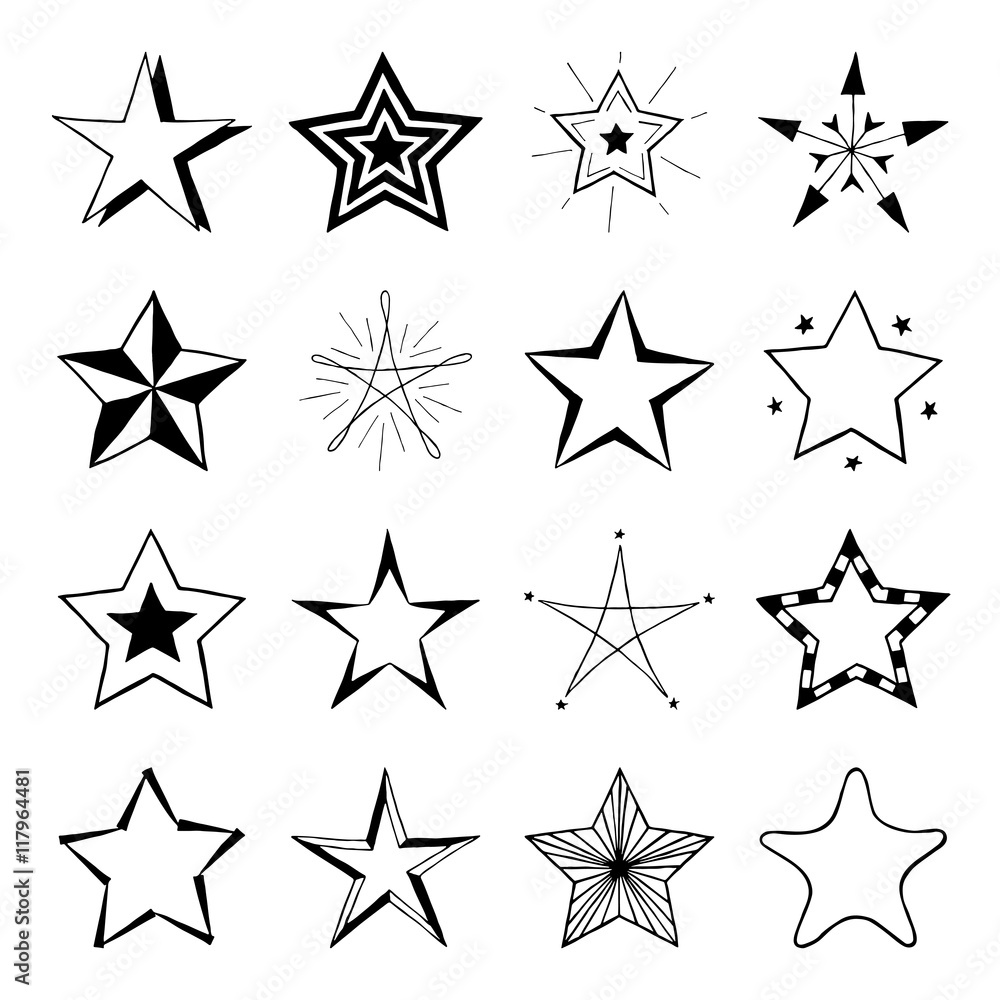Set of hand drawn stars. Vector doodle signs. Set of hand drawn stars. Vector doodle signs.