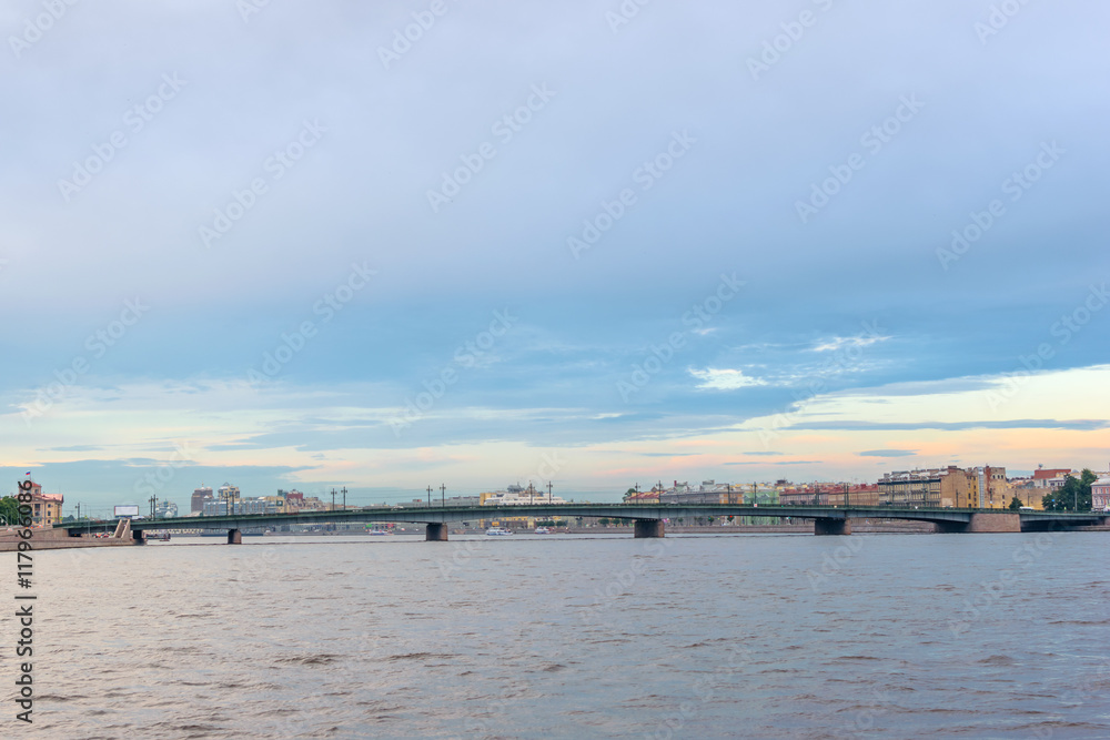 .Sampson bridge of St. Petersburg in the evening .Sampson bridge of St. Petersburg in the evening