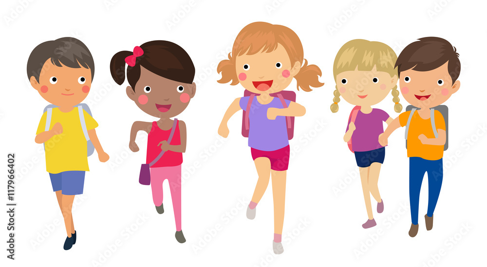 Group of student running with school bags