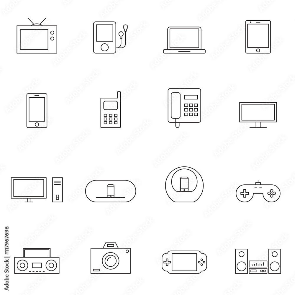 Outline device icon set isolated on white background