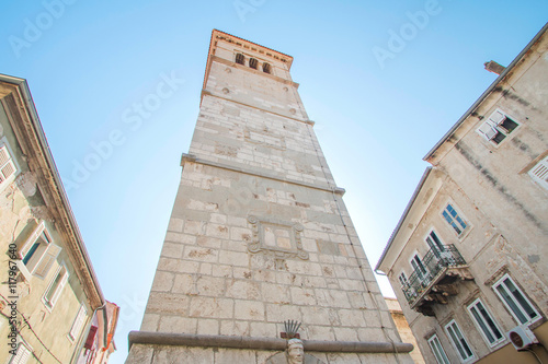 Tower bell of St Mary's church in old town Cres, Croatia 