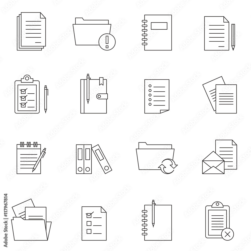 Outline document notes icon set isolated on white background Outline document notes icon set isolated on white background