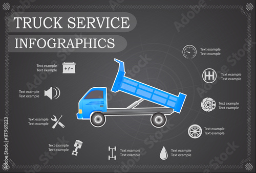 Truck service, repair Infographics. vector illustration