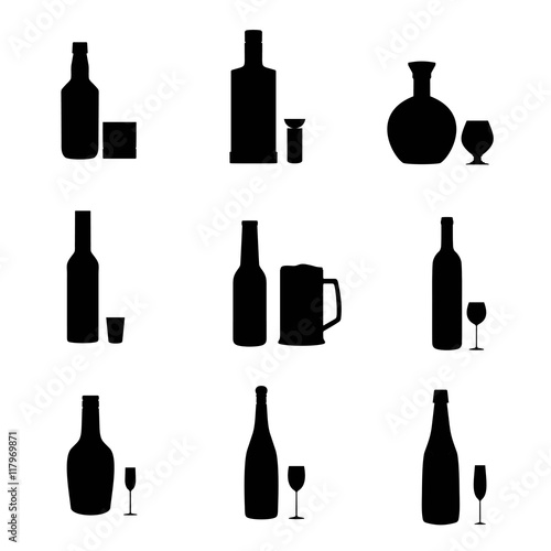 silhouette alcohol bottles with glasses.