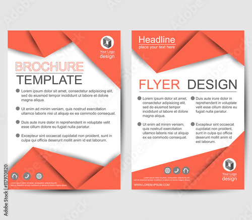 Orange geometric paper origami brochure flyer design template vector. Leaflet cover abstract background, Layout in A4 size. Flat design for business financial marketing banking concept illustration.