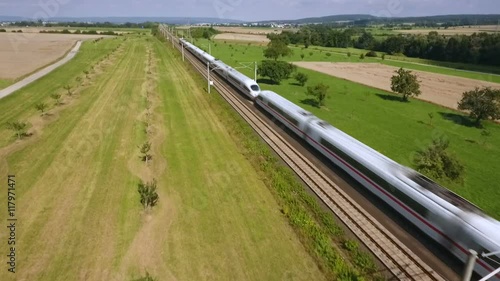 ICE highspeed train railroad track - aerial view