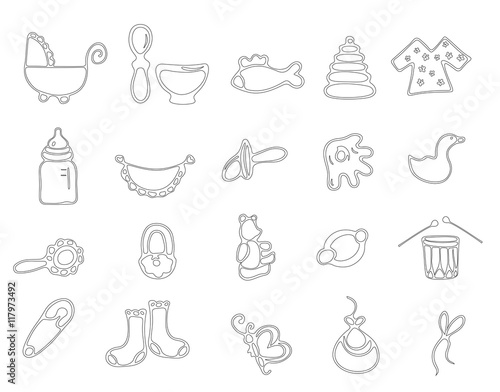 Thin line baby icons vector