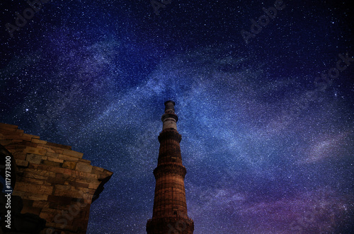 Galaxy stars in sky at Qutub Minar New Delhi India