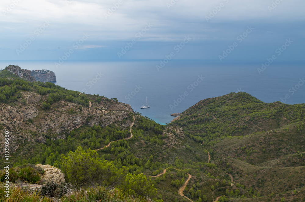 Beautiful coast Tramuntana mountains at GR 221, Balearic islands, Mallorca